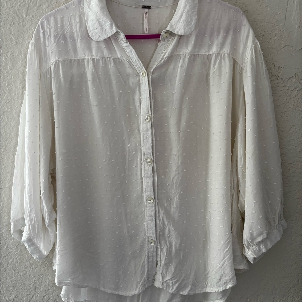 Free People Ivory Button-Down Blouse